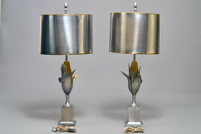 A pair of large signed Maison Charles corn lamps, ca. 1960